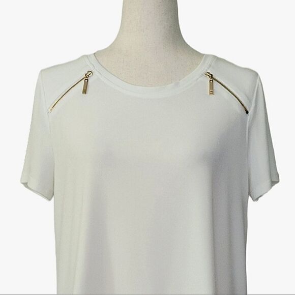 Ivanka Trump Ivory Zipper Detail Layered Hem Pullover Blouse Size M - Picture 4 of 8